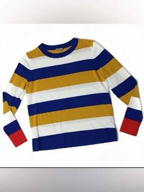 COS Striped Crewneck Sweater in Blue, Mustard, White & Red medium